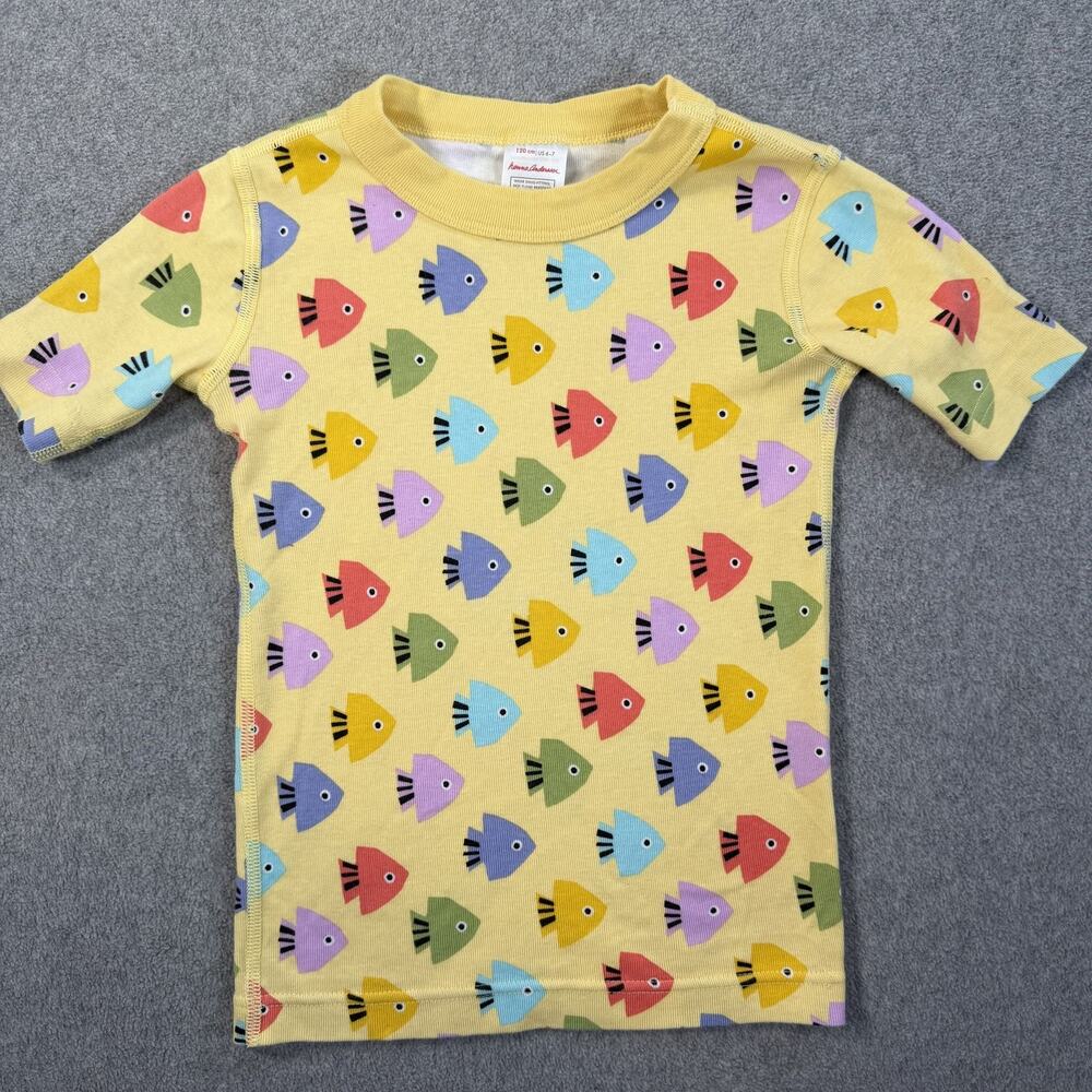Hanna Andersson Kids 6-7 Organic Cotton Fish Print Pajama Top Short Sleeve